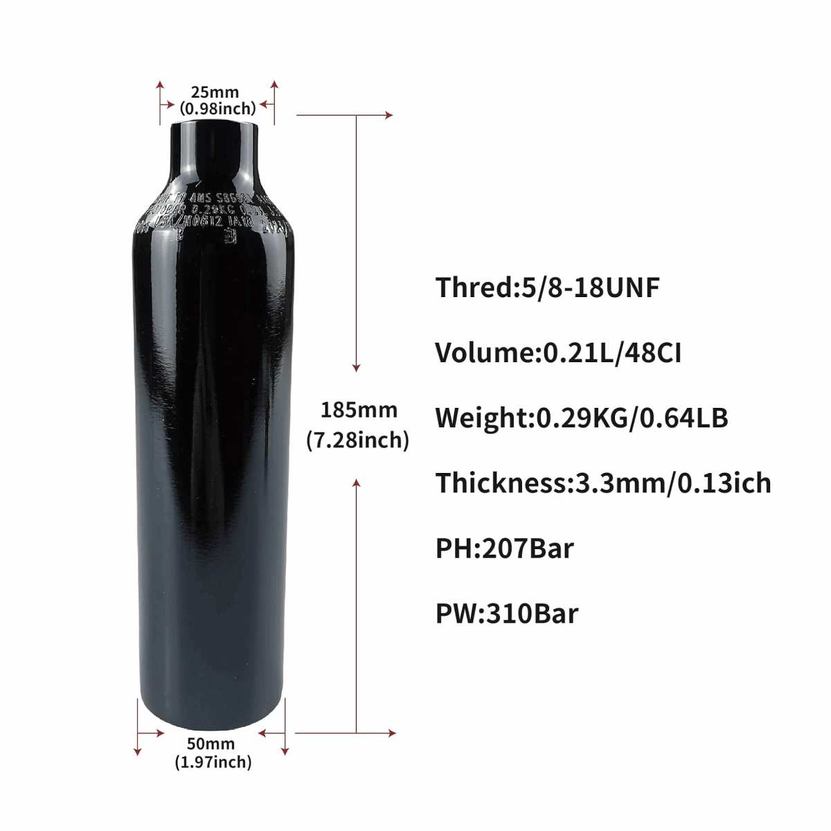 13ci (0.21L) Air Tank 3000psi 1100psi Output Air Tank Regulator - AirGun Tactical