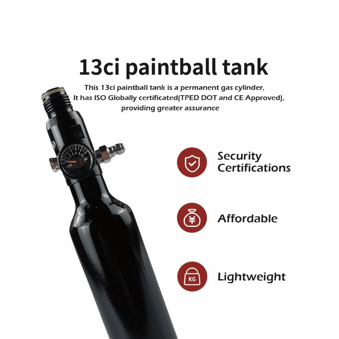 13ci (0.21L) Air Tank 3000psi 1100psi Output Air Tank Regulator - AirGun Tactical
