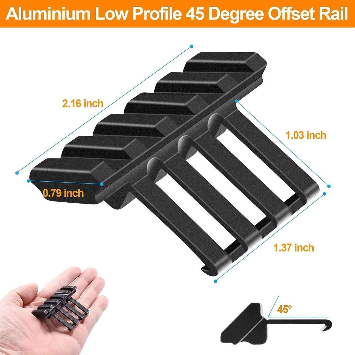 45 Degree Offset Picatinny Rail Mount - Tactical Low Profile Adapter - AirGun Tactical