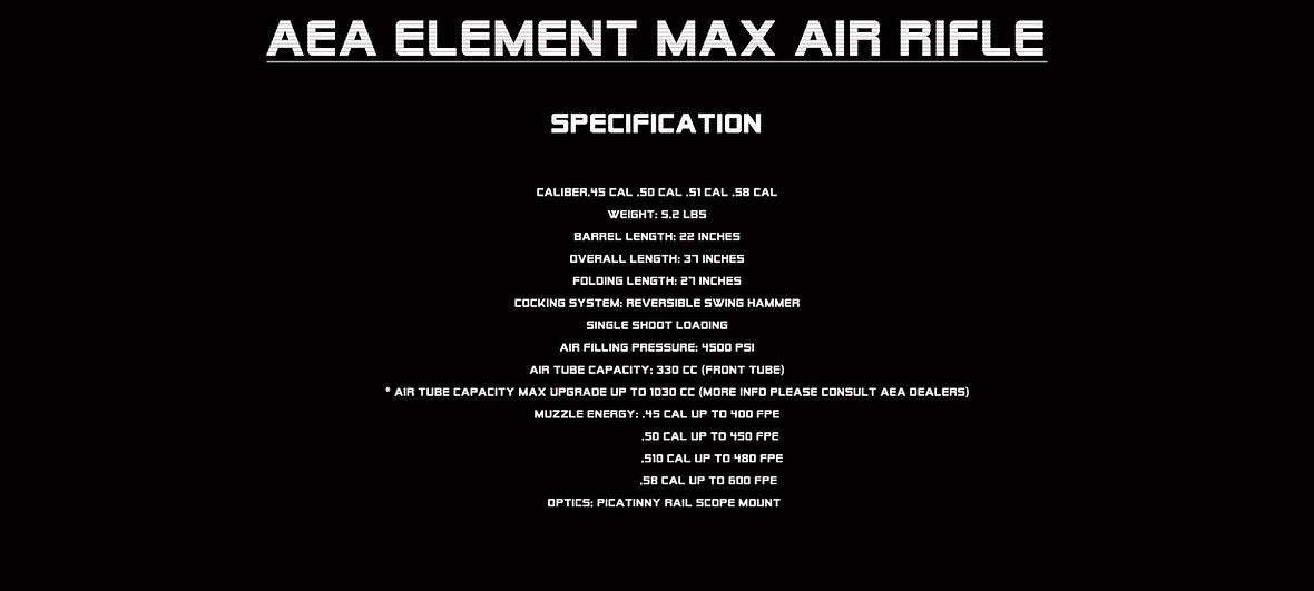 AEA Element MAX BIG BORE HUNTING AIR RIFLE - AirGun Tactical