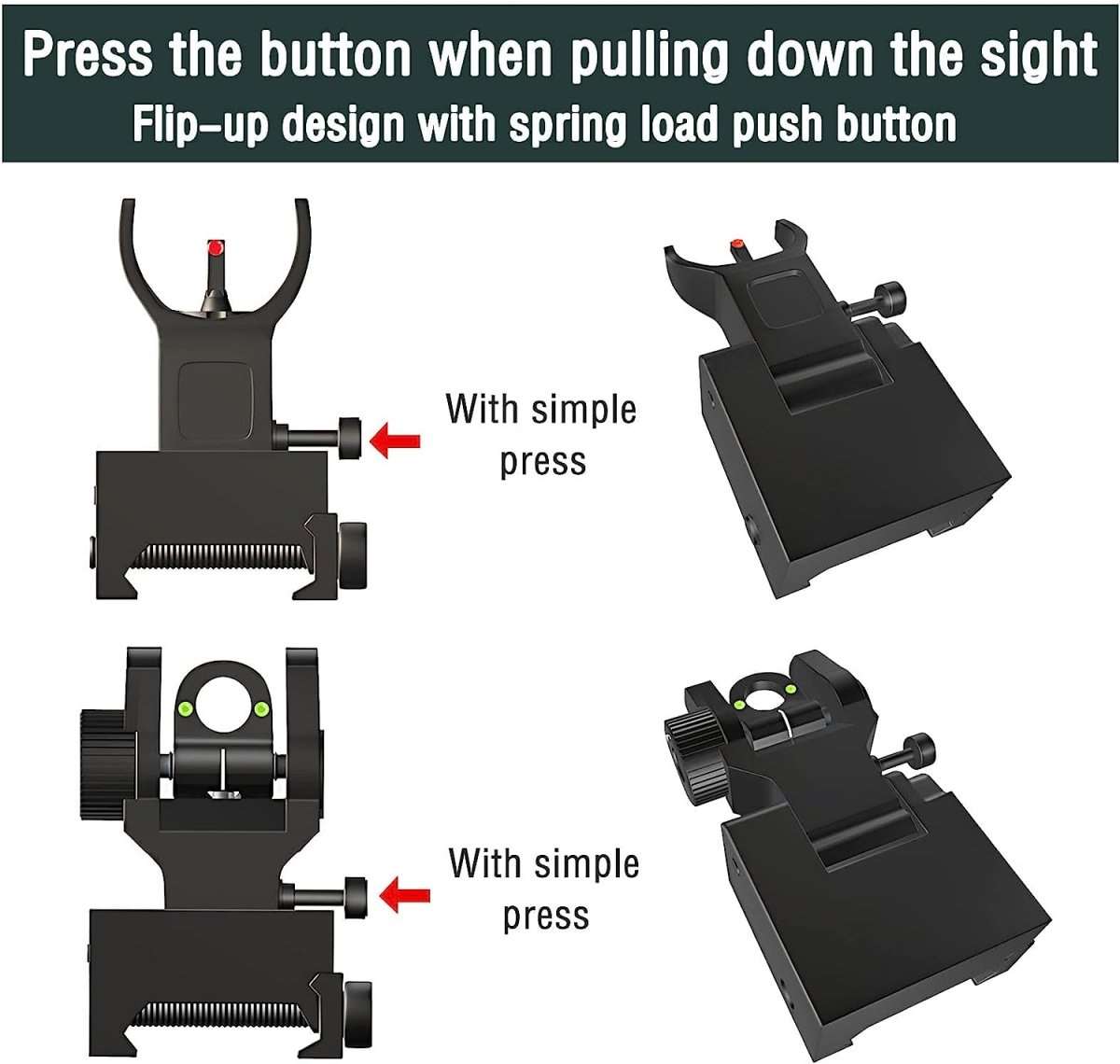 Front and Rear Fiber Optic Flip Up Iron Sights (Picatinny & Weaver) - AirGun Tactical