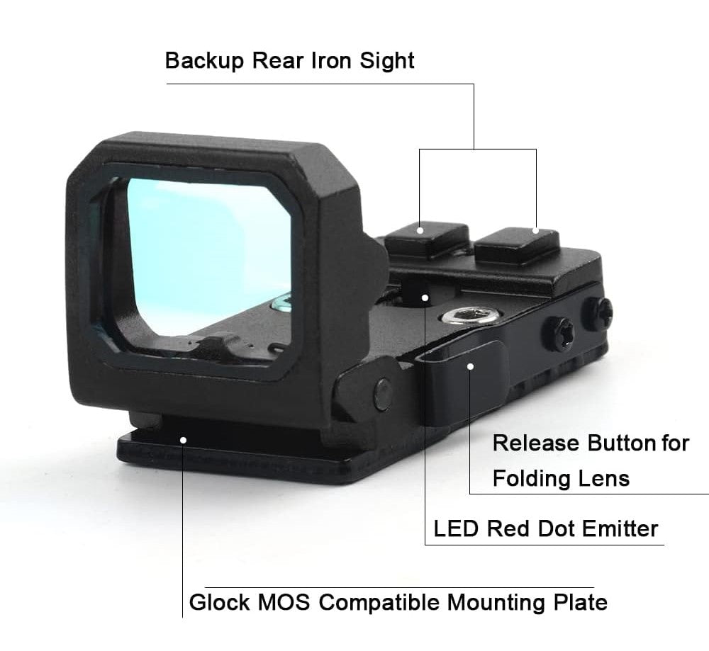 Viseur Red Dot FIRECLUB Pliant - 3 MOA Pour Pistolet MOS/RMR (avec Visée Fer Secondaire)