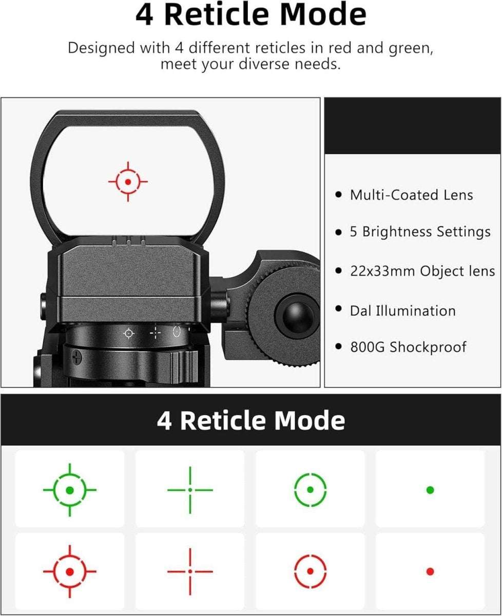 Reflex Sight 1X22X33 Red Dot Laser Reticle Green Combo 20mm Rail - AirGun Tactical