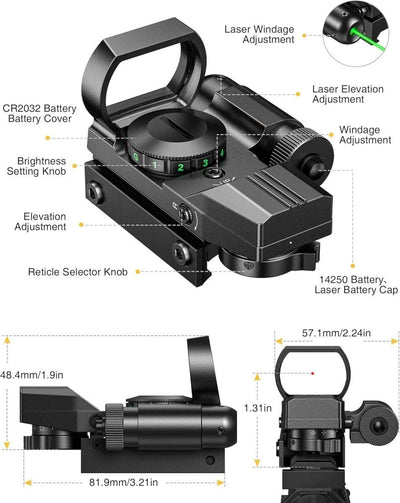 Reflex Sight 1X22X33 Red Dot Laser Reticle Green Combo 20mm Rail - AirGun Tactical